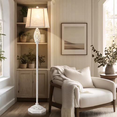 Luvkczc Rustic Floor Lamp with Floral Cutouts & Light,Resin Standing Lamp - color: Cream1