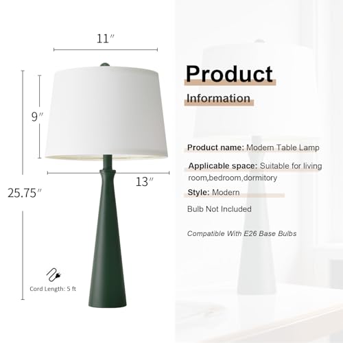 Oneach 25.75" Modern Table Lamp for Bedroom Set of 2, USB C Port, Green - color: Green