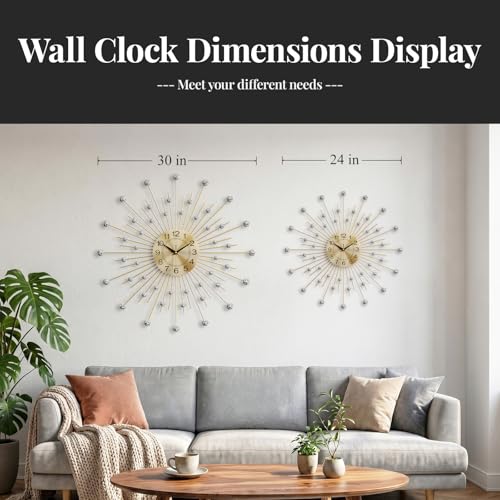 Cuspin 30 Inch Gold Wall Clock Mid Century Modern Crystal Sunburst Clock - color: Crystal Sunburst, size: Large