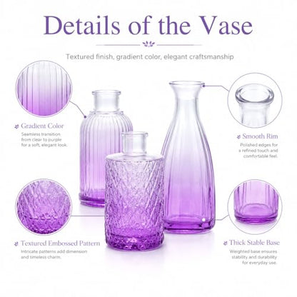Petal Petite Small Purple Glass Bud Vase Set of 18 for Wedding Centerpieces - color: Purple