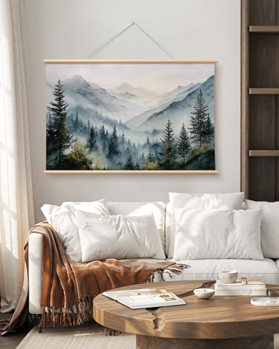 HUARCEY Extra Large Mountain Canvas Wall Art Nature Scenery Picture 36x54In - color: Misty Mountains, size: 54"L x 36"W