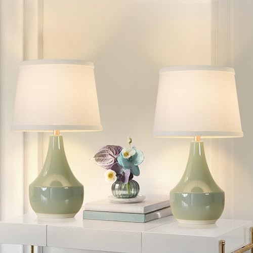 GyroVu 18" Table Lamp Set of 2, Ceramic Table Lamp Classic Beside Lamps Nightstand Lamp Modern Lamp for Living Room, Bedroom & Office Rocker Switch Sage Green-LED Bulbs Included - color: 18.63" Sage Green