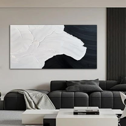 Black and White Abstract Wall Art Textured Oil Paintings 35x71 Inch - color: black, size: 35"L x 71"W