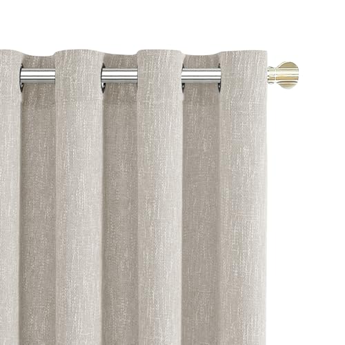 Burlap Linen Farmhouse Curtains 84 inch Length 2 Panels for Living Room Textured Thick Light Filtering Privacy Window Curtain Drapes with Grommet for Bedroom 7ft (52x84 Beige) - color: Beige, size: 52"W x 84"L (Pack of 2)