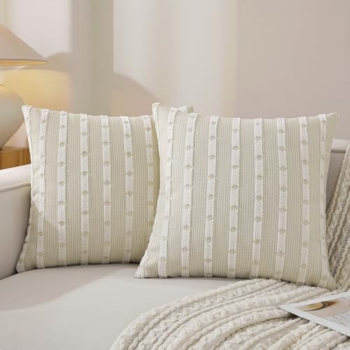 Boho Tufted Chenille Throw Pillow Covers 24x24 Inch Set of 2, Beige - color: Neutral Beige, size: 24" x 24" (Pack of 2)