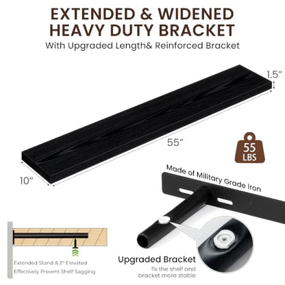 Dreamland 55Inch Black Floating Shelves 10" Deep Wall Mounted Set of 2 - color: Black, size: 10"D x 55"L