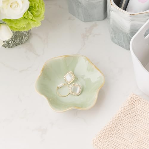 Ceramic Ring Dish, Jewelry Trinket Tray for Rings and Earrings - color: Light Green