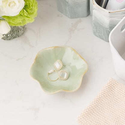 Ceramic Ring Dish, Jewelry Trinket Tray for Rings and Earrings - color: Light Green