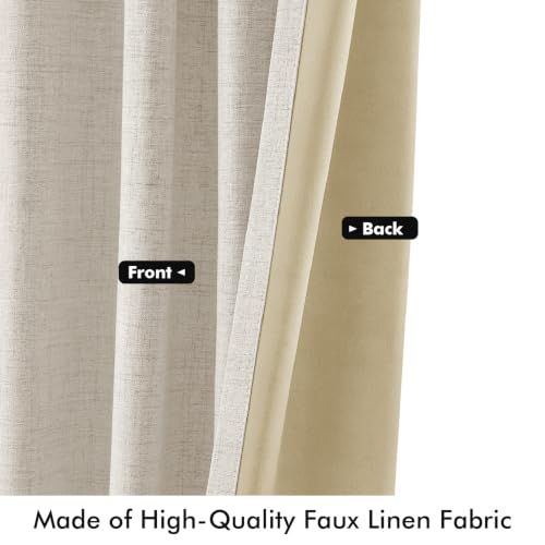 MIULEE 100% Blackout Linen Curtains for Bedroom 42 x 63 Inch Birch 2 Panels - color: Birch, size: 42"W x 63"L (Pack of 2)
