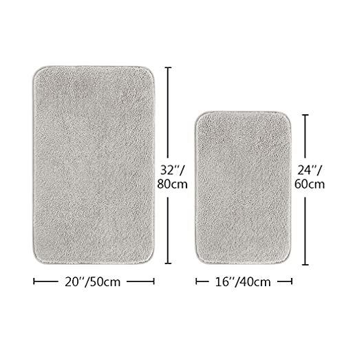 VANZAVANZU Bathroom Rug Set - 2 Piece Non Slip Extra Soft Absorbent Bath Mats - Microfiber Shaggy Thick - Machine Washable (16"x24" Plus 20"x32", Light Gray) - color: Light Gray, size: 16"x24" Plus 20"x32"