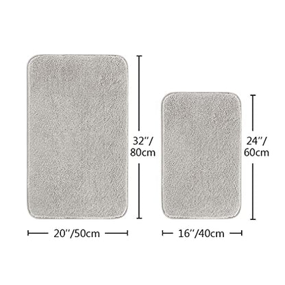VANZAVANZU Bathroom Rug Set - 2 Piece Non Slip Extra Soft Absorbent Bath Mats - Microfiber Shaggy Thick - Machine Washable (16"x24" Plus 20"x32", Light Gray) - color: Light Gray, size: 16"x24" Plus 20"x32"