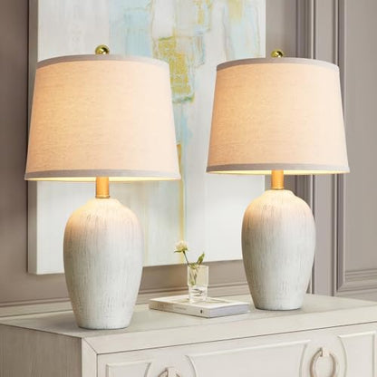 AIEAMPDO 21'' Set of 2 Rustic Ceramic Small Table Lamps for Bedroom - color: Antique White