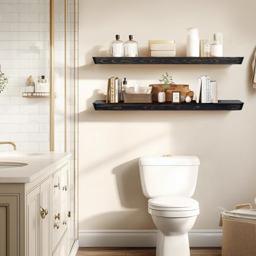 36x6.8x1.6in Slanted Solid Wood Floating Wall Shelves 2-Pack Black - color: Black, size: 36"-Set of 2