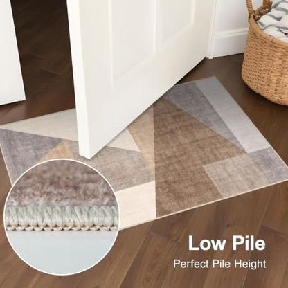 2x3 Washable Geometric Area Rug - Non-Slip Entryway Throw Rugs Tan Beige - color: Tan Beige, size: 2' x 3' (Rectangular)
