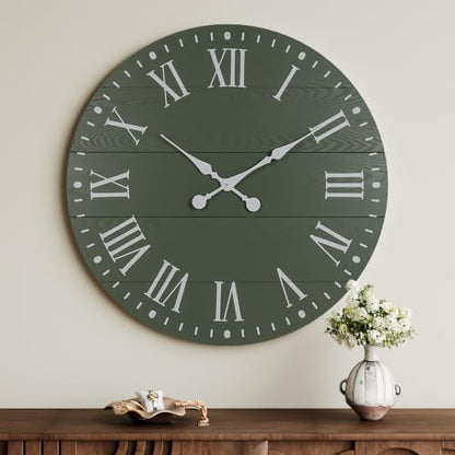 Large Wall Clock with Roman Numeral, 28” Shiplap Farmhouse Clock - color: Green, size: 28 Inch