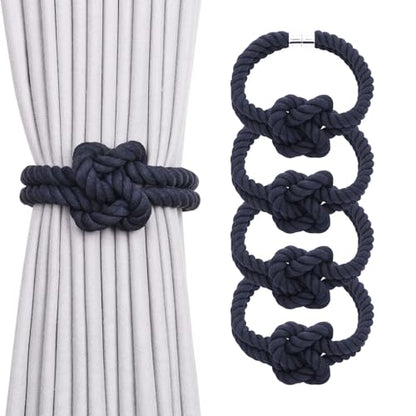 NICEEC Natural Cotton Rope Magnetic Curtain Tiebacks, 4 Pack, Dark Blue - color: Dark Blue, size: 4 Pack