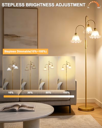 Lightdot Flower Floor Lamp for Living Room 3 Light Tree Floor Lamp - color: 3 Flower Down-Gold