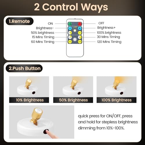 Rechargeable Spotlight, Battery Operated Picture Lights with Remote - color: chargeable White+G