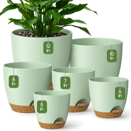 6 Size Self Watering Pots for Indoor Plants, Flower Plant Pot, Green - color: Green