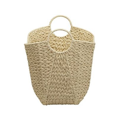 Household Essentials Cream Paper Rope Basket with Handles, Natural Woven Storage Basket - color: White Paper Rope