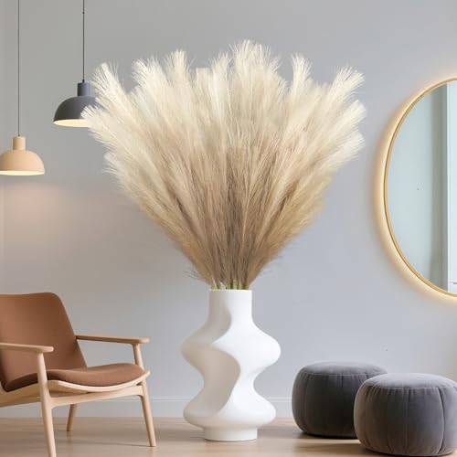 8 Pcs 35.4" Brown Gradient Faux Pampas Grass, Tall Pampas Grass Vase Filler - color: Brown, size: 35.4inch-8Pcs