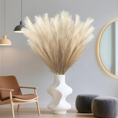 8 Pcs 35.4" Brown Gradient Faux Pampas Grass, Tall Pampas Grass Vase Filler - color: Brown, size: 35.4inch-8Pcs