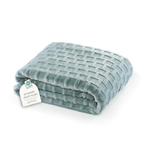 Velvet Plush Jacquard Tile Throw Blanket for Couch - Buttery Soft, Cozy Throw, for Women (Aqua, 50" x 60") - color: Aqua