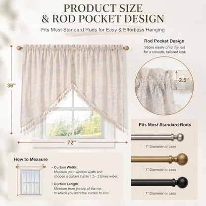 Beda Home Tassel Linen Textured Swag Curtain Valance, Nature, 36 x 36 in - color: Nature, size: 36"W x 36"L (Pack of 2)