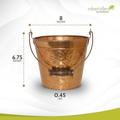 Headwind Vintage Collection - Floral New Penny Planter with Handles – Small Galvanized Buckets & Metal Flower Pots, Decorative Bucket Planter with Drainage Hole for Indoor Plants & Outdoor Garden Déco - color: New Penny, size: 8"