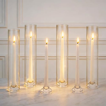 12 Set Glass Hurricane Candle Holders 11.8" Open Ended Glass Candleholder Tube Shape Bottomless and 2.1" Taper Clear Candlestick Holder Bulk for Wedding Party Table Centerpiece Home Decor (12, Clear)