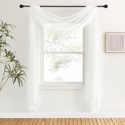 NICETOWN Sheer Textured Scarf Valances for Windows, 216" Extra Long Window Dressings for Anniversary/Wedding Design, 60" Wide, 2 Pieces, Off White - color: Off White