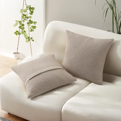 HAUSSY Pack of 2 Boucle Textured Throw Pillow Covers 16x16 Inch, Oatmeal - color: Oatmeal, size: 16" x 16" (Pack of 2)