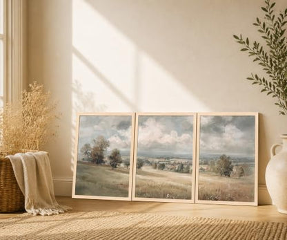 Framed Neutral Landscape Wall Art Set of 3, Farmhouse Prints - color: Golden Farmland, size: 16x24 Inches