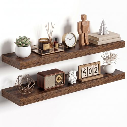 Dreamland 36Inch Floating Shelves for Wall 8" Deep Rustic Brown Set of 2 - color: Rustic Brown, size: 8"D x 36"L