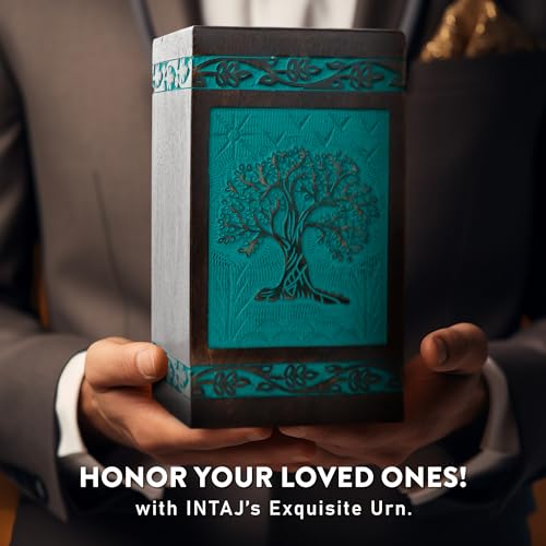 Tree of Life Wooden Urn for Human Ashes, X-Large 250 Cu in, Teal - color: Teal Green, size: X-Large (250 cu in)
