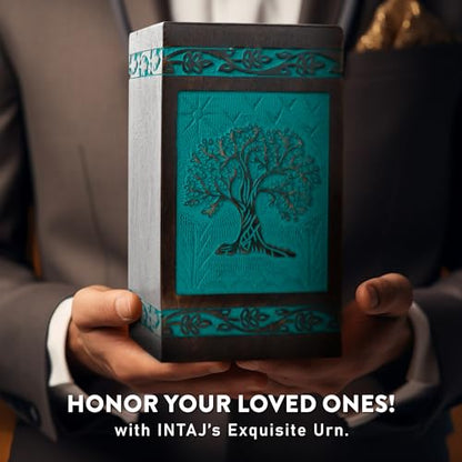 Tree of Life Wooden Urn for Human Ashes, X-Large 250 Cu in, Teal - color: Teal Green, size: X-Large (250 cu in)