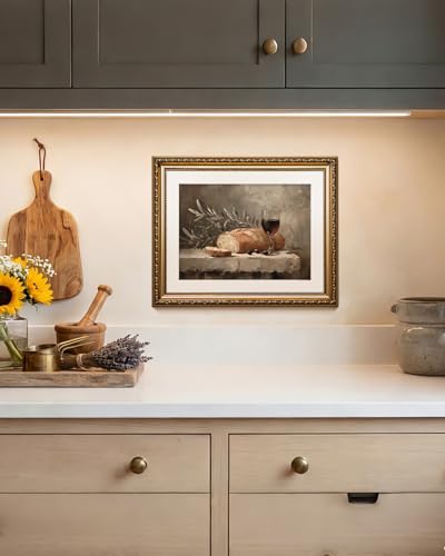VIYYIEA Gold Framed Christian Olive Branch Canvas Wall Art, 13×16 Inch - color: Bread Wine Still Life, size: 16"L x 13"W