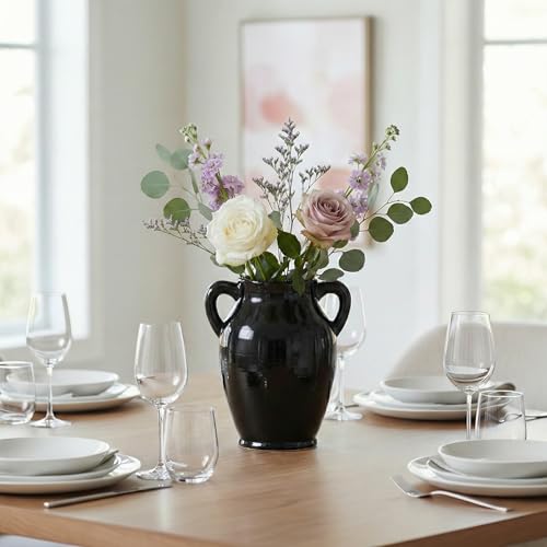 Sunddo Black Ceramic Vase, 8 Inch - color: Black - 8, size: 8 Inch