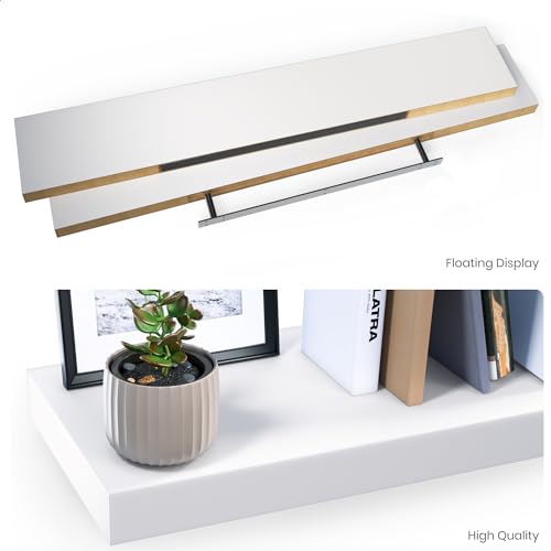 Ballucci Floating Shelf, 48" Wood Wall Shelf with Invisible Brackets for Bathroom, Living Room, Bedroom, Kitchen, Nursery, 8" Deep, White - color: White, size: 47.2 inches