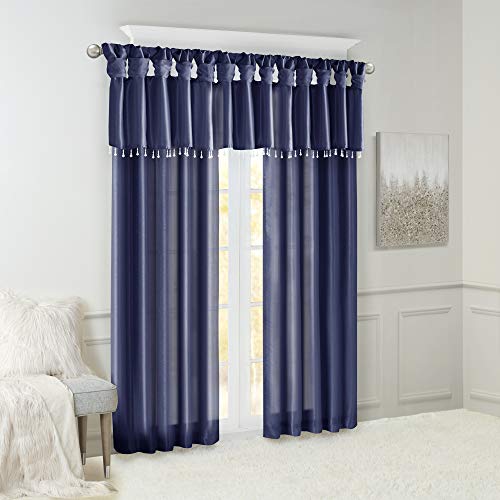 Madison Park Faux Silk Valances for Windows with Beads, 50x26 Navy - color: Navy, size: 50"W x 26"L (Pack of 1), style: Valance
