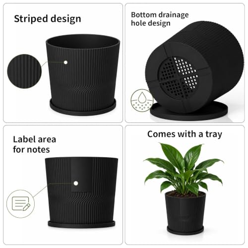 5 Plant Pots Indoor,4.8+5.5+6+6.5+7 In Flower Pots with Saucers & Drainage - color: Black, size: 4.8''+5.5''+6''+6.5''+7''