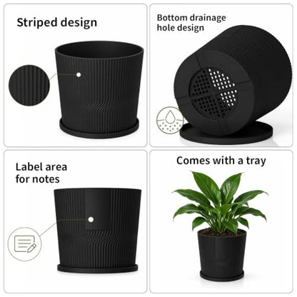 5 Plant Pots Indoor,4.8+5.5+6+6.5+7 In Flower Pots with Saucers & Drainage - color: Black, size: 4.8''+5.5''+6''+6.5''+7''