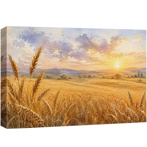 wall26 Canvas Print Wall Art Sunset Wheat Field Watercolor Photography Realism Chic Multicolor for Living Room, Bedroom, Office - 12"x18" - color: A33-2608-ANG05, size: 18"L x 12"W