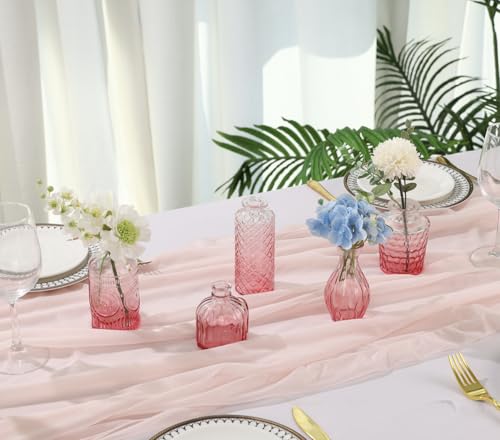 5pcs Pink Glass Bud Vase Set, Small Flower Vases for Centerpieces in Bulk - color: Pink, size: 5pcs