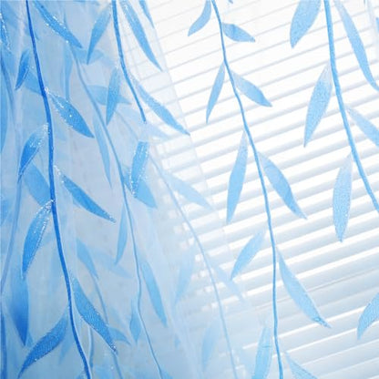 Ufurty 2pcs Willow Leaf Window Curtain Voile Tulle Vine Sheer Curtains - color: Blue Leaf, size: 39.4"W x 78.7"L (Pack of 2)