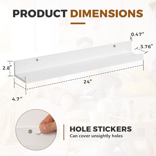 Muzilife 24" Wood Floating Shelves Wall Shelf with Lip, 2Pcs, White - color: White, size: 24"