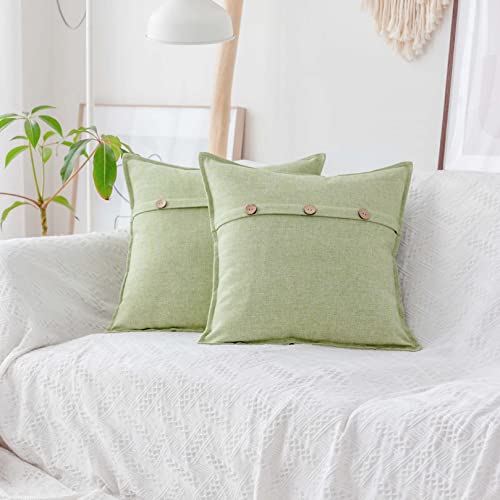 Home Brilliant Throw Pillow Covers Sage Green Decorative Pillow Covers 18x18 Farmhouse Linen Cushion Cover for Sofa Couch Bed Decor, Set of 2, Grass Green - color: Grass Green, size: 18" x 18" (Pack of 2)