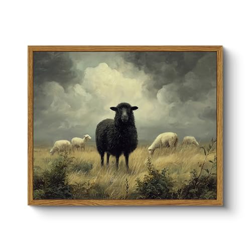 ARPEOTCY Vintage Framed Canvas Wall Art, Farmhouse Black Sheep Wall Decor, Rustic Art Prints Home Decorations, Retro Antique Small Paintings for Living Room Bedroom Office Shelf Decor, 8x10 inch - color: Black Goat, size: 10"L x 8"W