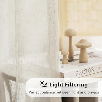 FMFUNCTEX Beige Linen Pinch Pleated Sheer Curtains, 108 Inches, 2 Panels - color: *Natural, size: 52"W x 108"L (Pack of 2)