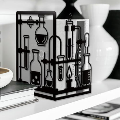 Peacoblue 5.5"x4.3"x8.3" Metal Bookends, Heavy Duty Book Ends for Shelves - style: Chemistry Experiment